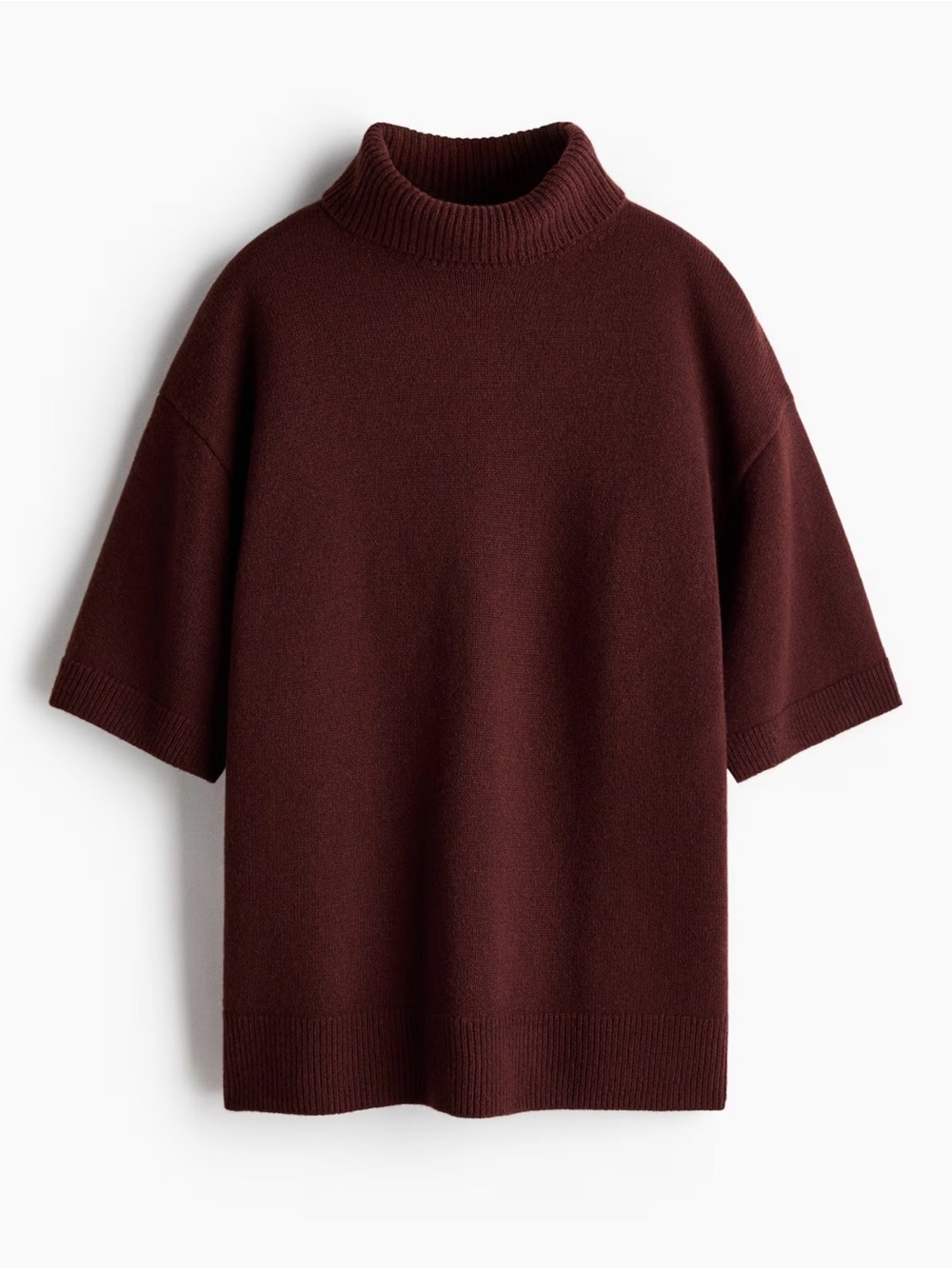 NWT Wool Mock Neck Short Sleeve Knit Top - Deep Burgundy